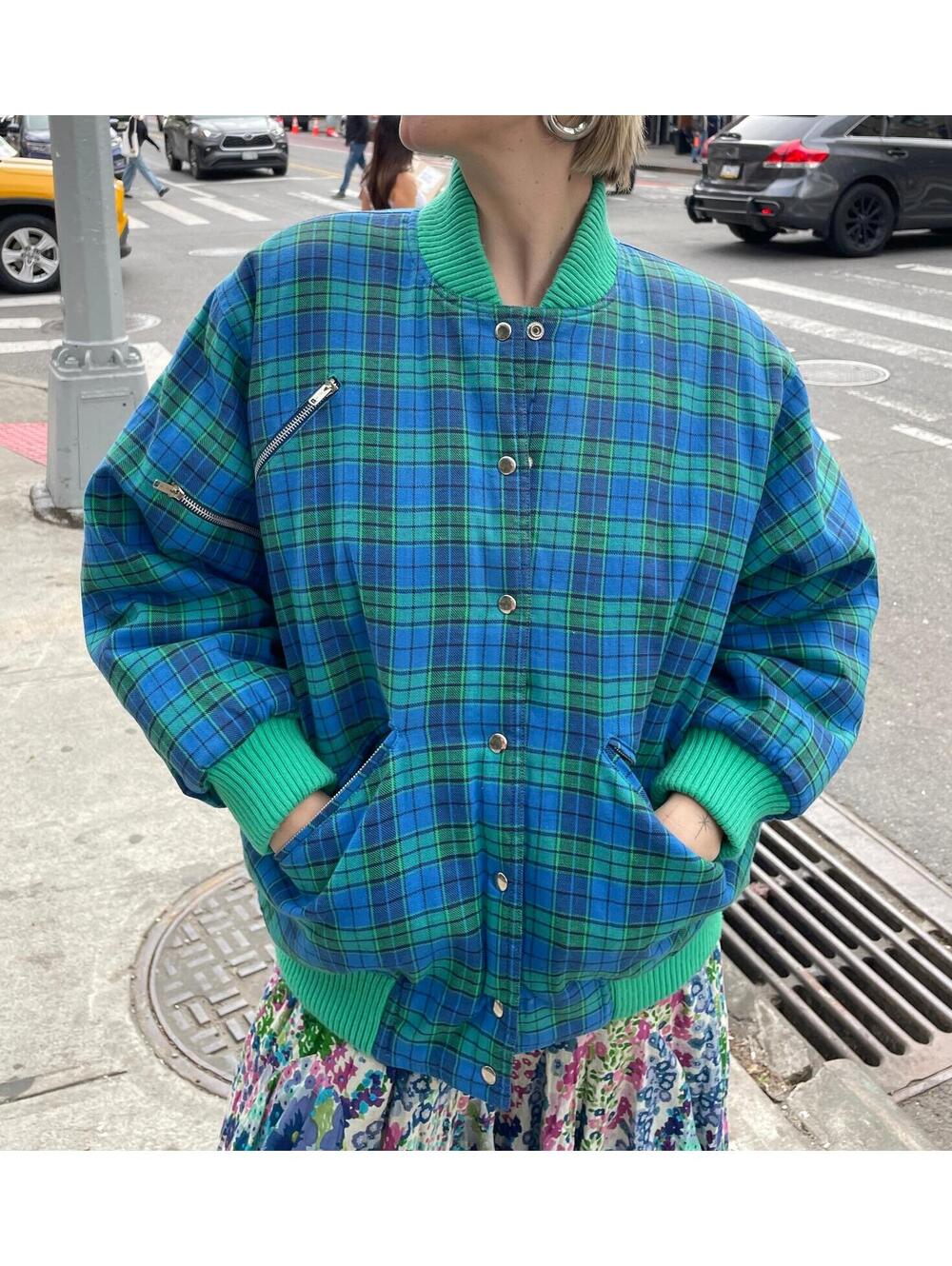 Plaid 80s Puffer Bomber Jacket